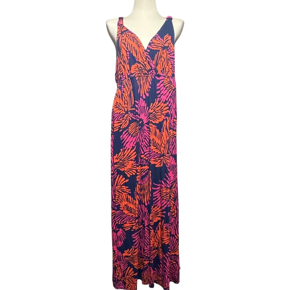 Lane Bryant Crochet Back Maxi Dress Tropical Blue Orange Pink 14/16